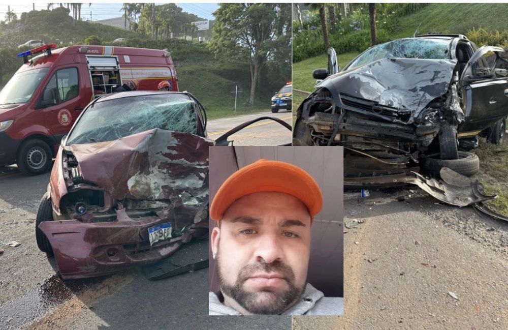 Acidente destrói carros e tira a vida de motorista na BR-470, em Garibaldi