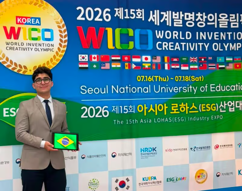 Estudante barbosense leva medalha em olimpíada de inovação na Coreia do Sul