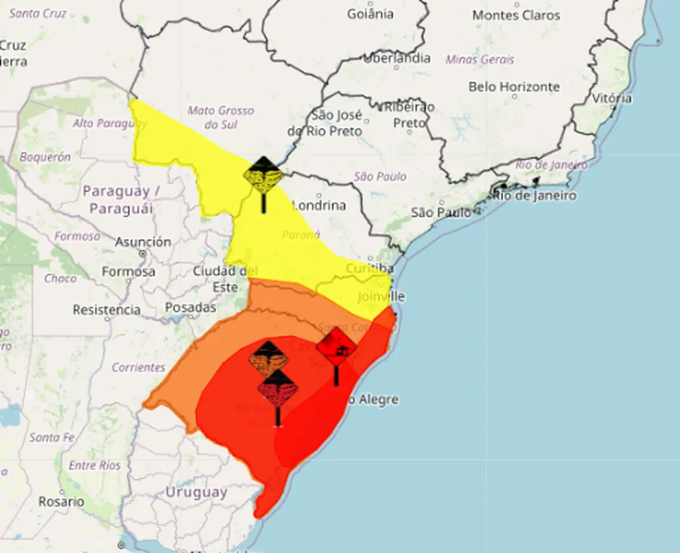 Vendaval de até 100 km/h coloca o RS em alerta neste sábado